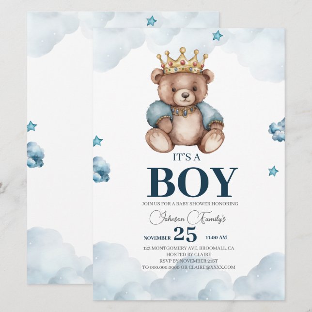ES IST BOY Bear Baby Shower Einladung (Vorne/Hinten)