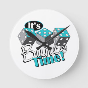 Es ist Bunco-Zeit! Runde Wanduhr