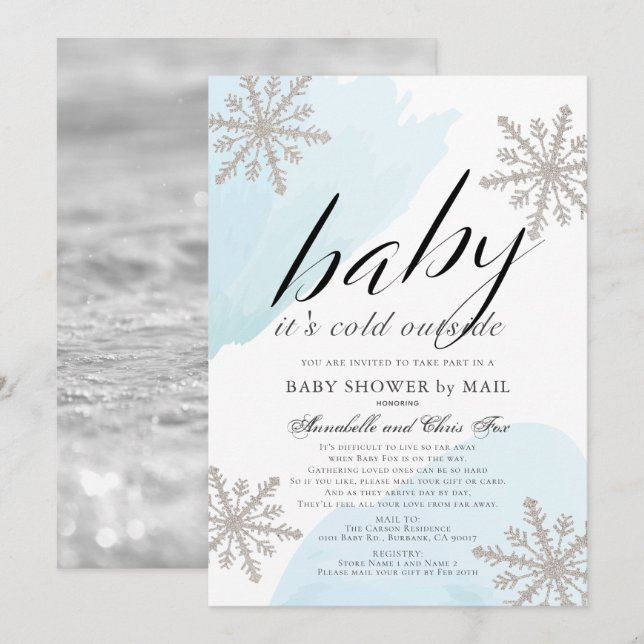 Es ist Cold Outside Blue Baby Dusche per Mail Einladung (Vorne/Hinten)