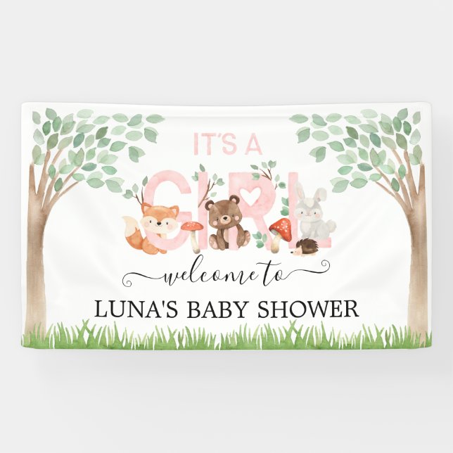 Es ist das Begrüßungsbanner der Girl Woodland Baby Banner (Horizontal)