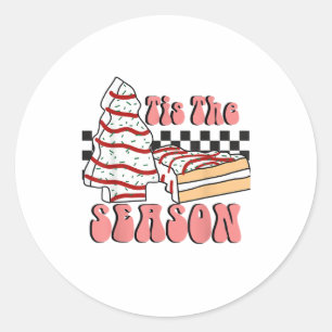 Es ist die Jahreszeit Weihnachtsbaum Groovy Retro Runder Aufkleber