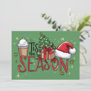 Es ist die Jahreszeit Weihnachtsbaum Latte Kaffee Feiertagskarte