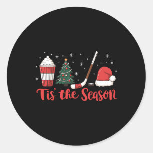 Es ist die Saison Hockey Kaffee Weihnachtsbaum Eis Runder Aufkleber