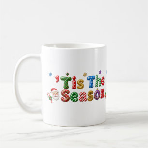 Es ist die Saison Weihnachtsbaumkugel Gold-Tinsel Kaffeetasse