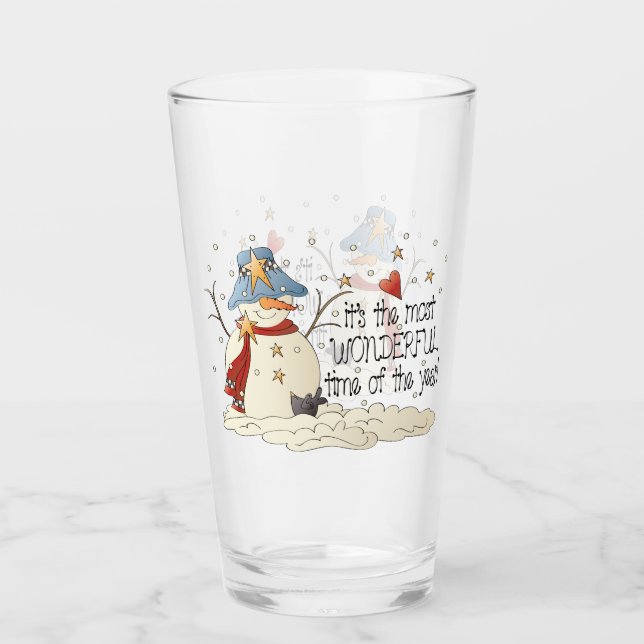 Es ist die schönste Zeit des Jahres Schneemann Glas (Vorderseite)
