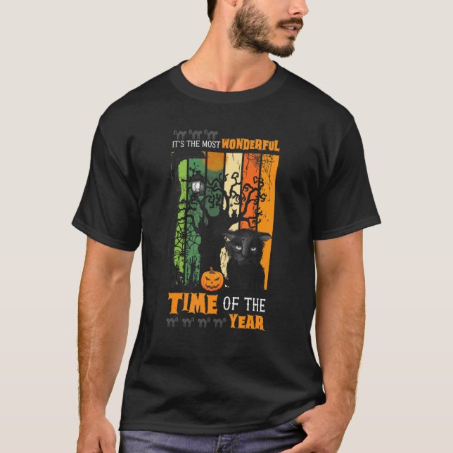 Es ist die schönste Zeit des Jahres Schwarze Katze T-Shirt (Vorderseite)