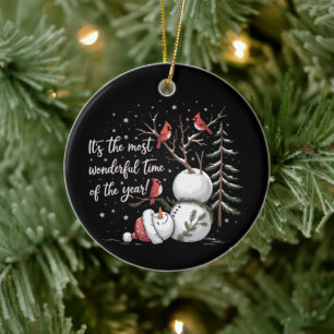 Es ist die wunderbarste Zeit des Jahres Schneemann Keramik Ornament