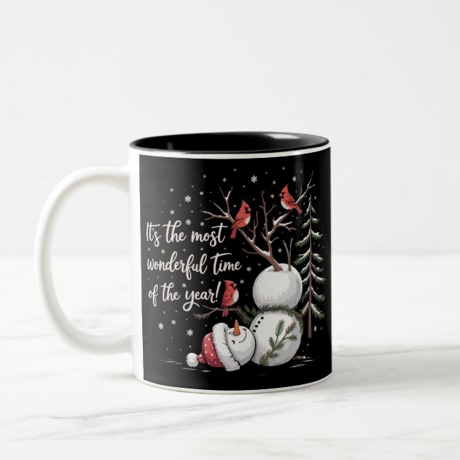 Es ist die wunderbarste Zeit des Jahres Schneemann Zweifarbige Tasse (Links)