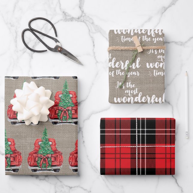 Es ist die wunderbarste Zeit des Karierten Jahres Geschenkpapier Set (Vorderseite)