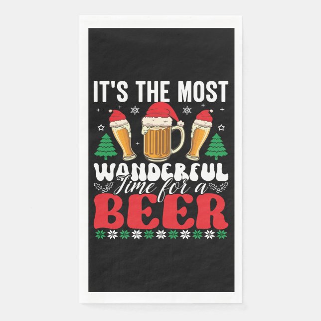 Es ist die wunderbarste Zeit für ein Bier Weihnach Serviette (Vorderseite)