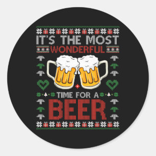 Es ist die wunderbarste Zeit für einen Bier-Santa- Runder Aufkleber