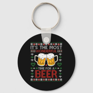 Es ist die wunderbarste Zeit für einen Bier-Santa- Schlüsselanhänger
