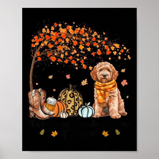 Es ist die wunderbarste Zeit Goldendoodle Pumpkins Poster (Vorne)