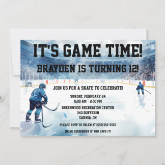 Es ist die Zeit des Spiels! Ice Hockey Birthday Pa Einladung