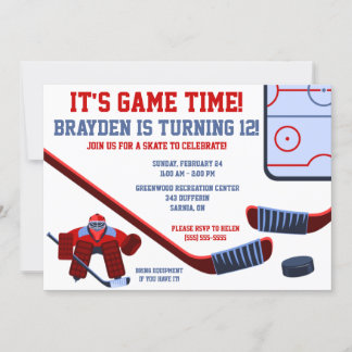 Es ist die Zeit des Spiels! Ice Hockey Birthday Pa Einladung