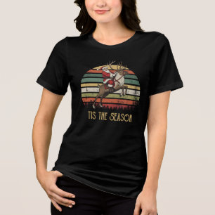 Es ist die Zeit Retro Weihnachtsmann reitet Rentie Tri-Blend Shirt