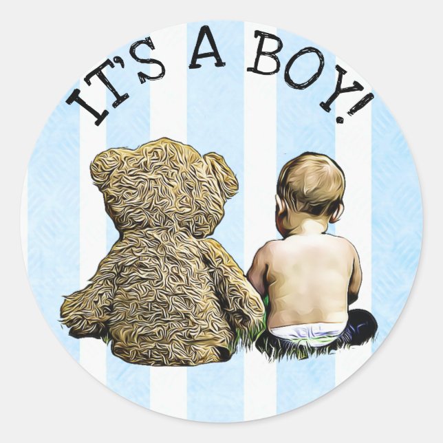 Es ist ein Aufkleber für Junge, Baby und Teddy-Bär (Vorderseite)