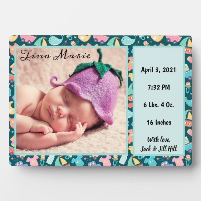 Es ist ein Baby Birth Announcement Foto Dark Fotoplatte (Vorderseite)