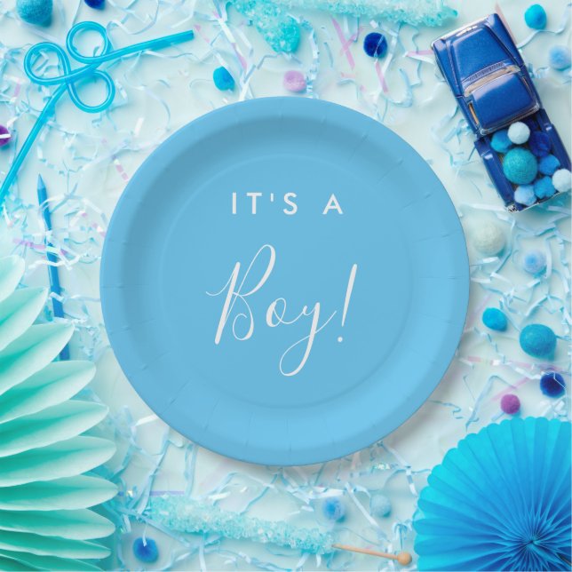 Es ist ein Baby Blue Baby Duschpapier Teller (Party)
