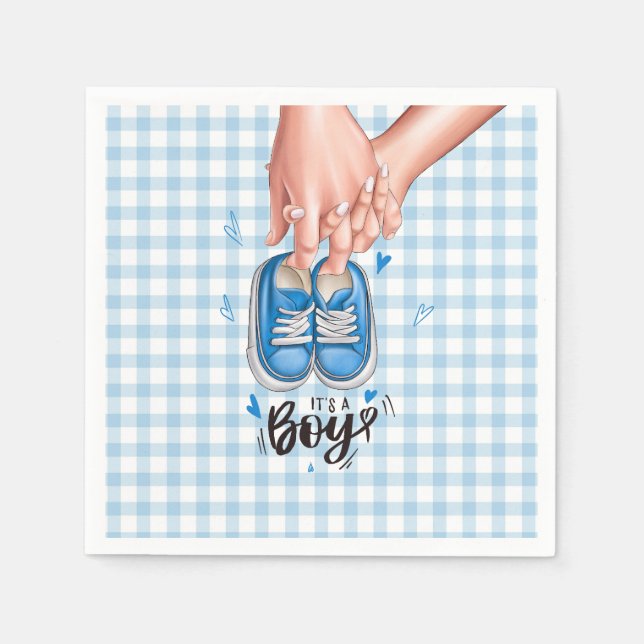 Es ist ein Baby-Dusche Blue Boy Shoes Serviette (Vorderseite)