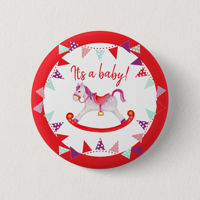 Es ist ein Baby Dusche Hobby Pferd und Bammer Button (Vorderseite)