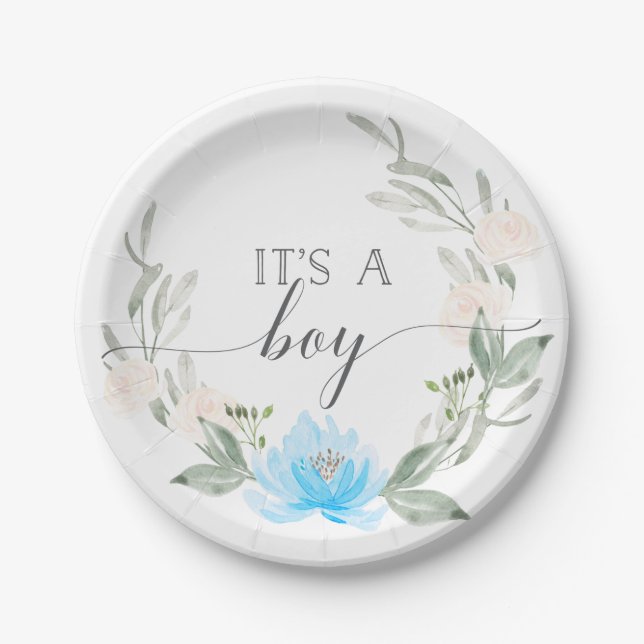 Es ist ein Baby-Dusche Papier Teller Pastel Blue (Vorderseite)