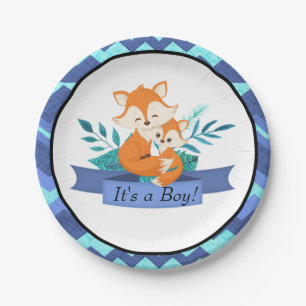 Es ist ein Baby-Duschfuchs Blue Paper Plate Tier Pappteller