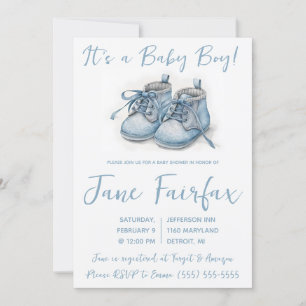 Es ist ein Baby Junge!  Blaue Baby Schuhe Baby Sho Einladung