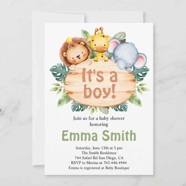 Es ist ein Baby Jungle Safari Animals Baby Shower  Einladung (Vorderseite)