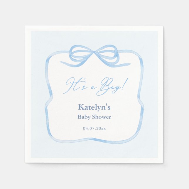 Es ist ein Baby Light Blue Bow Baby Shower Party Serviette (Vorderseite)