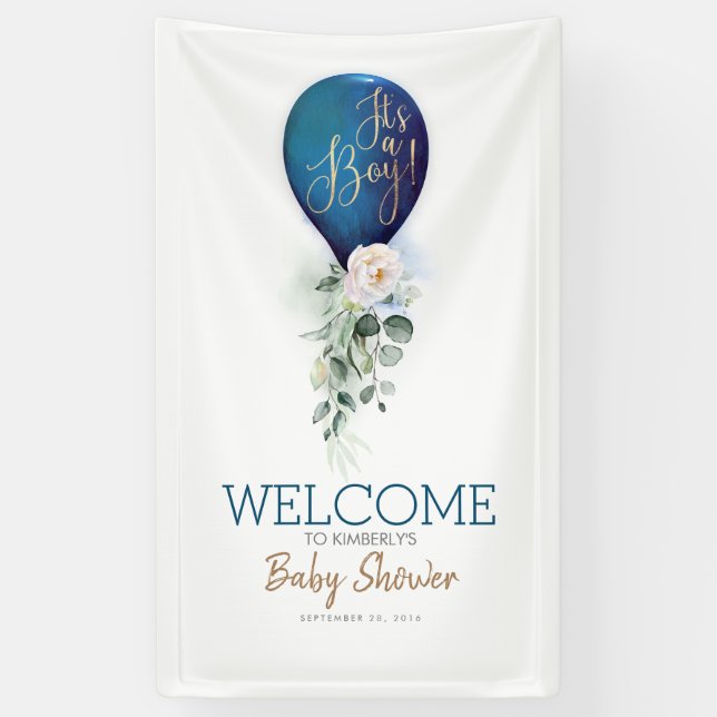 Es ist ein Baby Navy Blue Balloon Baby Dusche Will Banner (Vertikal)