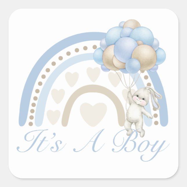 Es ist ein Baby Rainbow Blue Pastel Baby Dusche Quadratischer Aufkleber (Vorderseite)