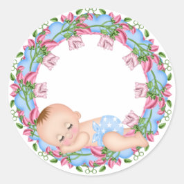 Es ist ein Babyduschenaufkleber Runder Aufkleber
