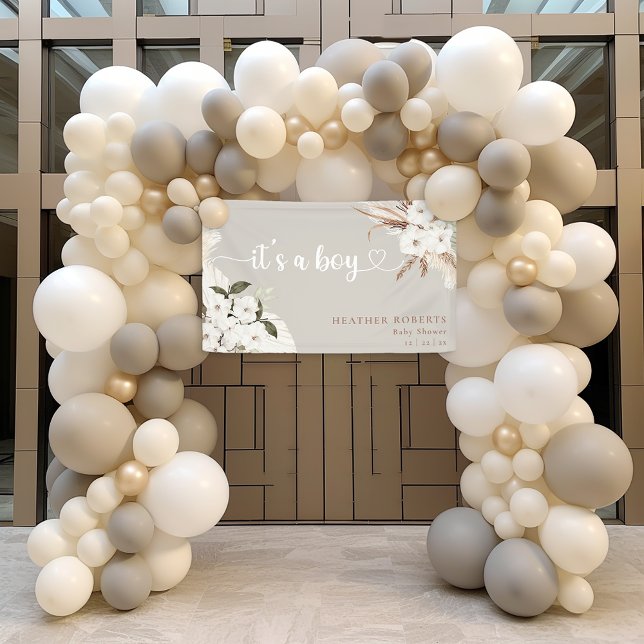 Es ist ein Banner für Boy Boho Floral Neutral Baby (It's A Boy Heart Script Banner)