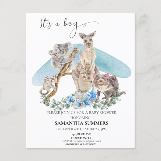 Es ist ein Boy Australian Animal Baby Shower Blue (Vorderseite)