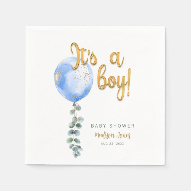 Es ist ein Boy Blue Balloon Baby Shower Napkins Serviette (Vorderseite)