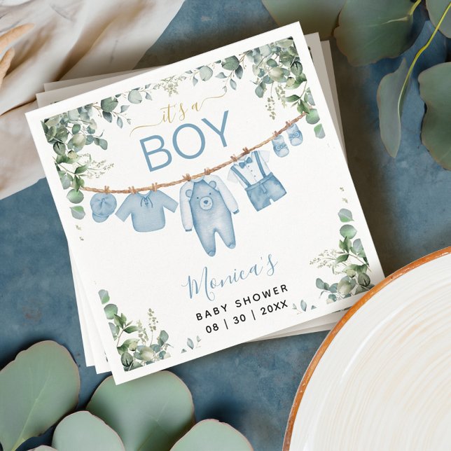 Es ist ein Boy Blue Boho Kleidung Greenery Baby Du Serviette (It’s a Boy Blue Boho Clothes Greenery Baby Shower Napkins)