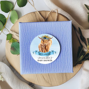  Es ist ein Boy Blue Highland-Kuh-Kalb Baby Shower Runder Aufkleber
