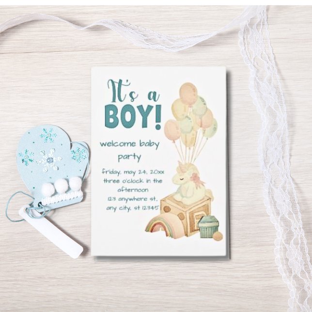 Es ist ein Boy Boho Balloon Blue Baby Dusche Einladung (Von Creator hochgeladen)