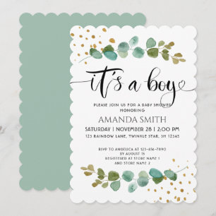 Es ist ein Boy Elegant Boy Eucalyptus Baby Shower Einladung