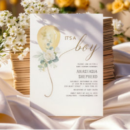 Es ist ein Boy Gold Ballon & Greenery Baby Dusche Einladung