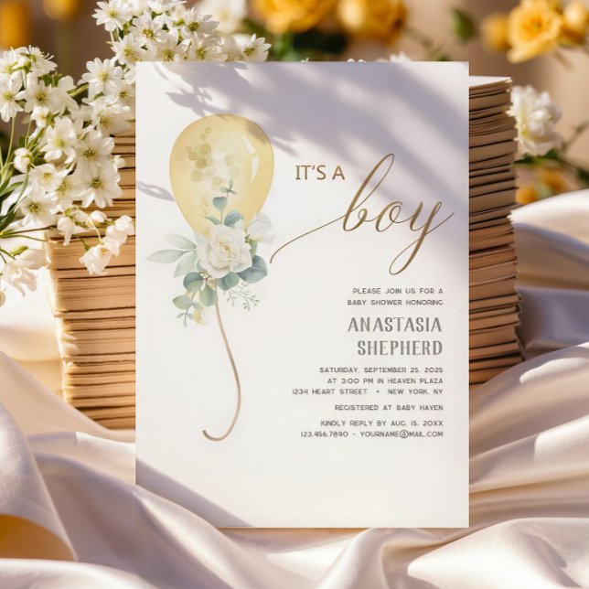 Es ist ein Boy Gold Ballon & Greenery Baby Dusche Einladung (Von Creator hochgeladen)