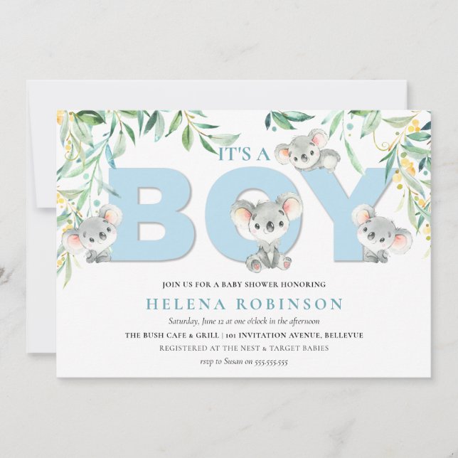Es ist ein Boy Koala Babies Baby Shower Einladunge Einladung (Vorderseite)