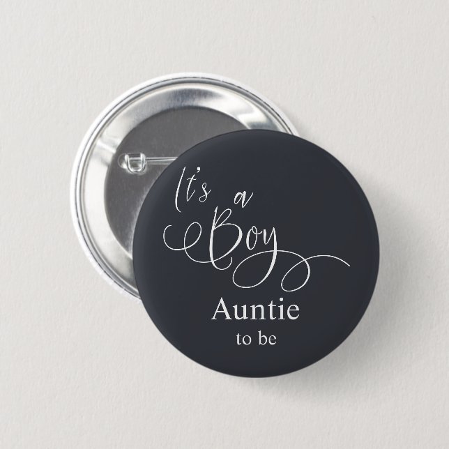 Es ist ein Boy Modern Minimal Calligraphy Auntie-t Button (Vorne & Hinten)