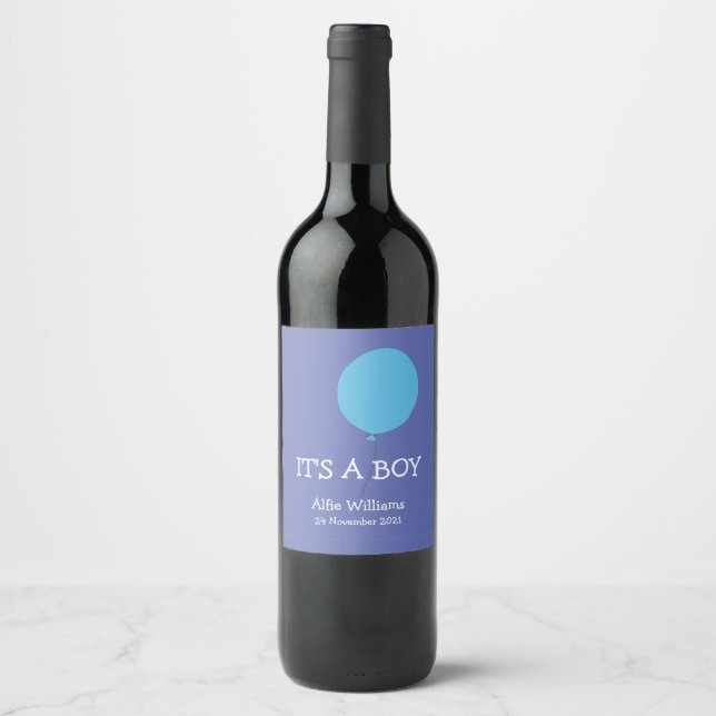 Es ist ein "Boy Modern whimsical blue" Label Weinetikett (Vorderseite)