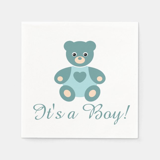 Es ist ein Boy Teddy Bären Ankündigung Napkins Set Serviette (Vorderseite)