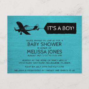 Es ist ein Boy Turquoise Airplane Babydusche Einla Einladung