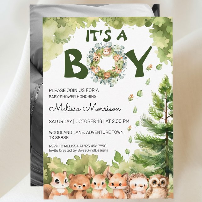 Es ist ein Boy Woodland Paradise Baby Boy Dusche Einladung (It's A Boy Woodland Paradise Baby Boy Shower Invitation)