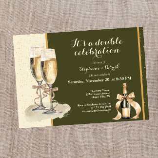 Es ist ein Doppel-Feier Gold Champagner Party Einladung