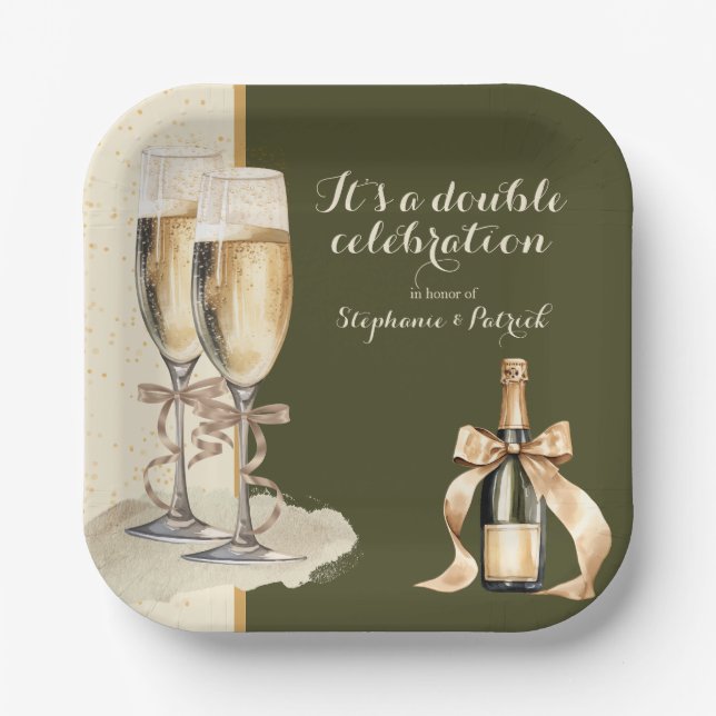 Es ist ein Doppel-Feier Gold Champagner Party Pappteller (Vorderseite)
